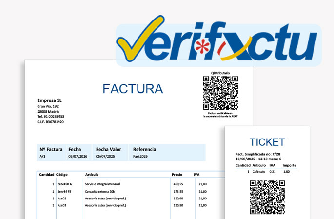 Factura y ticket con logo Verifactu