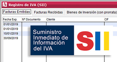 Ventana ClassicConta Registro de IVA y logotipo Suministro Inmediato de Información (SII) de Agencia Tributaria