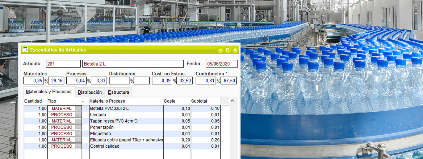 Cadena de producción en fabrica de botellas de agua