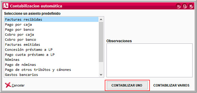 Contabilización automática de facturas recibidas de ClassicConta.