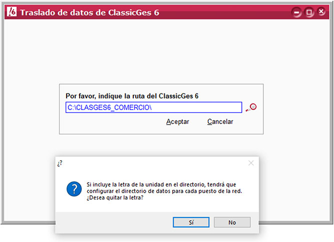 Indicar la ruta del programa en el asistente de importación de datos de ClassicGes a ClassicConta.