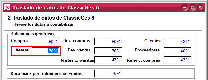 Revisar las ventas a contabilizar en la importación de datos de ClassicGes a ClassicConta.