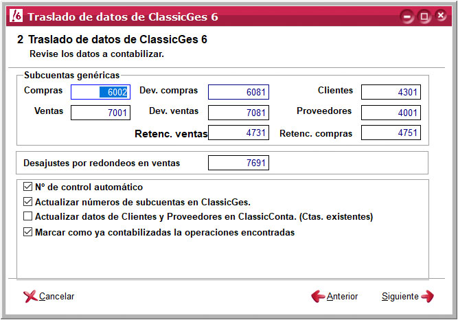 Revisar los datos a contabilizar en la importación de datos de ClassicGes a ClassicConta.