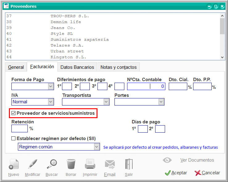 Proveedor de servicios/suministros en ClassicConta.