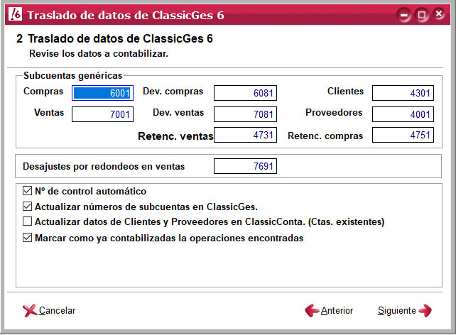 Revisar los datos a contabilizar en la importación de datos de ClassicGes a ClassicConta.