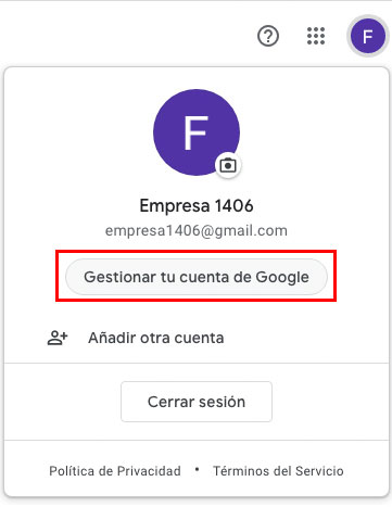 Gestionar una cuenta de Google.