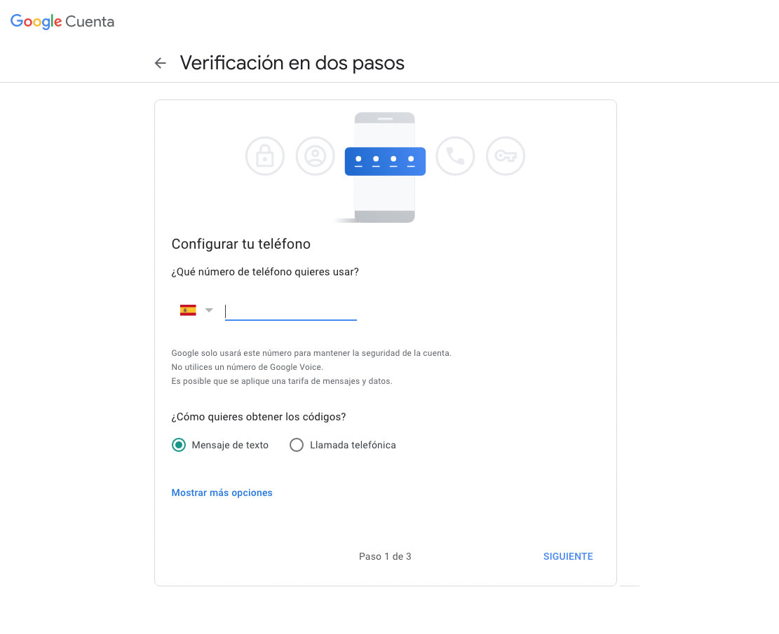 Incluir tu número de teléfono en una cuenta de Google.