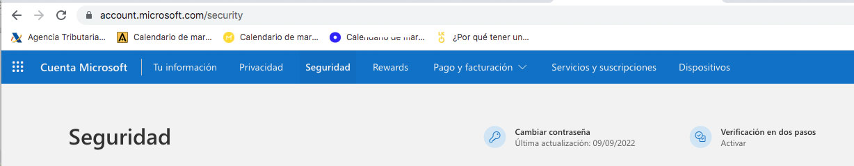 Configurar la seguridad de una cuenta de Microsoft.