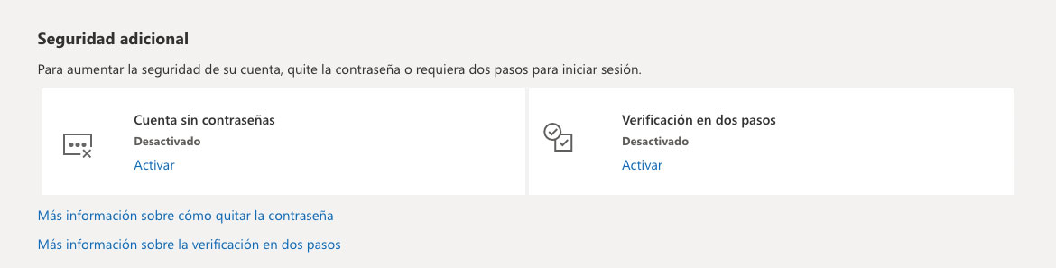 Configurar la verificación en dos pasos de una cuenta de Microsoft.