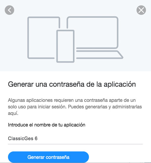 Generar contraseña para ClassicGes en la cuenta de Yahoo.