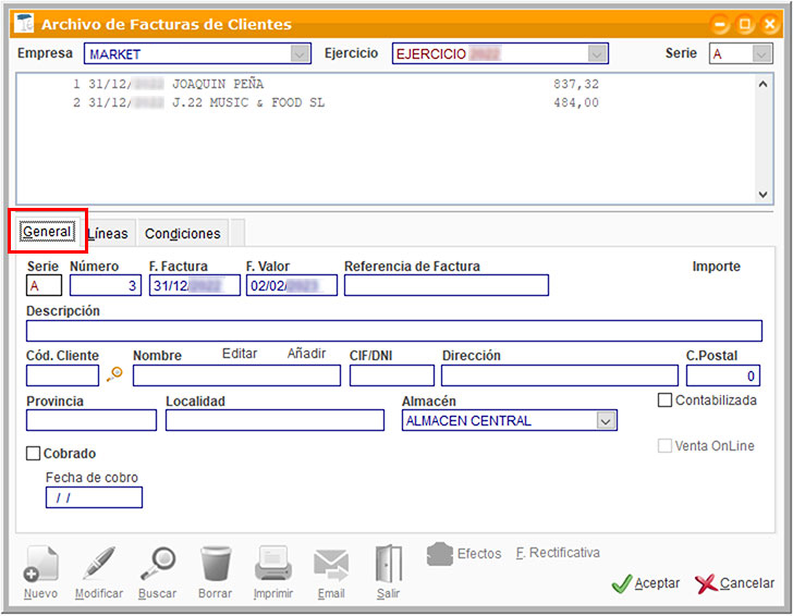 Facturas de clientes de ClassicGes.