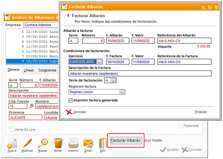 Facturar un albarán en ClassicGes.
