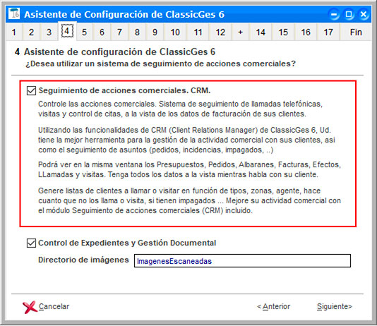 Activar módulo de seguimiento de acciones comerciales (CRM) en ClassicGes.