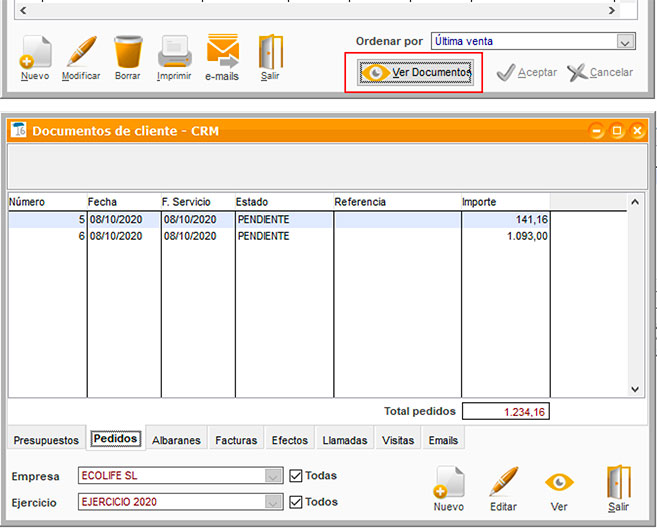 Ver documentos de cliente (CRM) en ClassicGes.