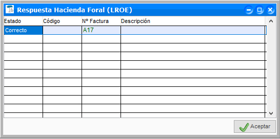 Respuesta y estado de envío de las facturas a la Hacienda Foral (LROE) en ClassicGes.