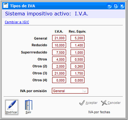 Configurar IVA por fechas en ClassicGes.