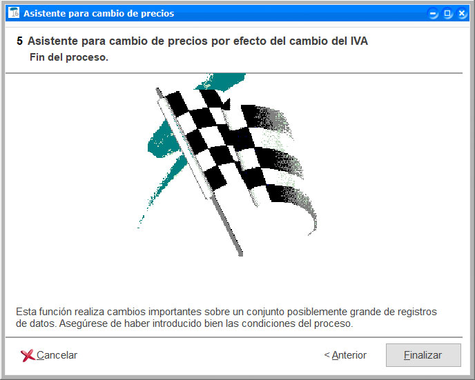 Fin del asistente para el cambio de precios debido al cambio de IVA en ClassicGes.